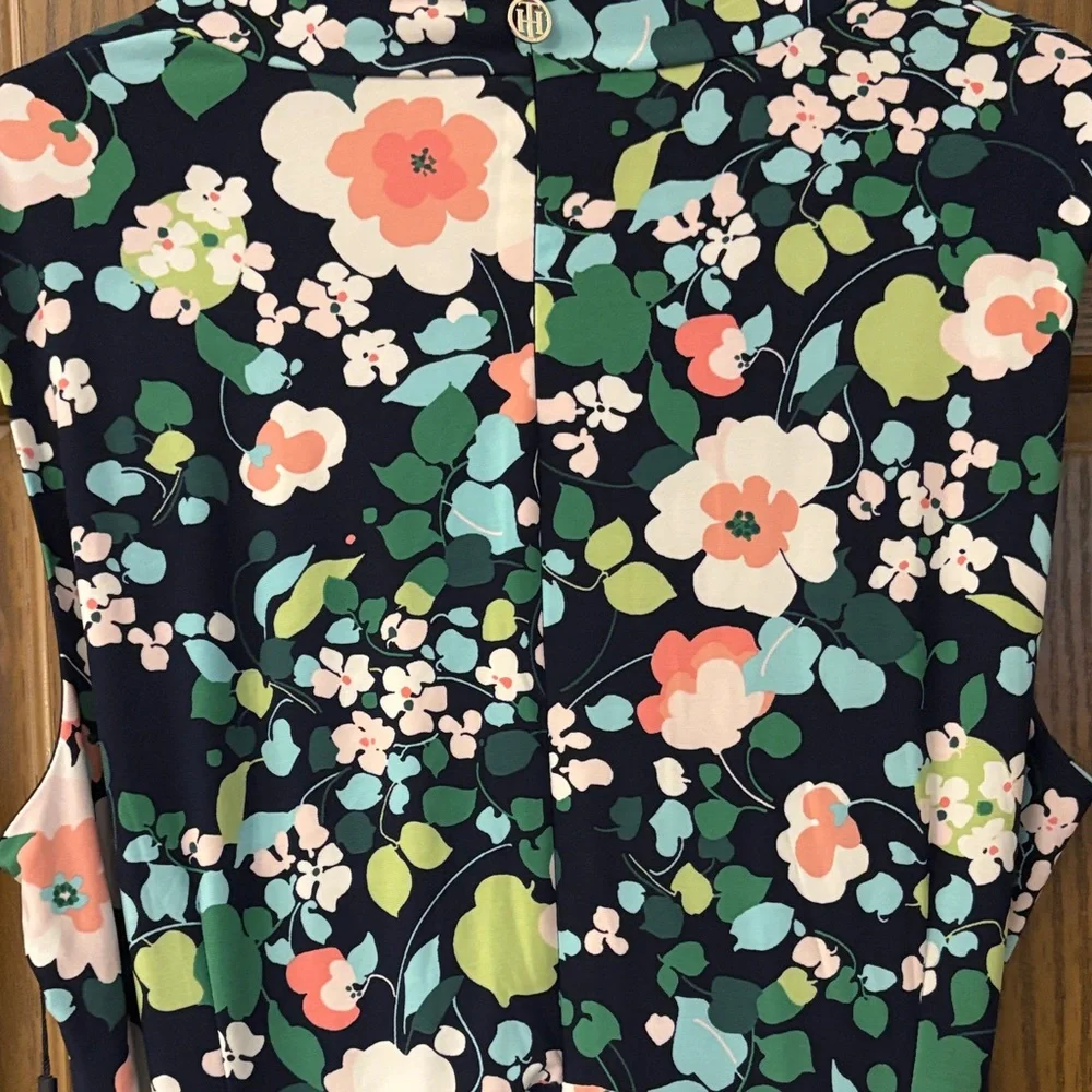 Tommy Hilfiger Sleeveless WaterColor Floral Midi Dress W/ Waist Tie - Picture 7 of 8